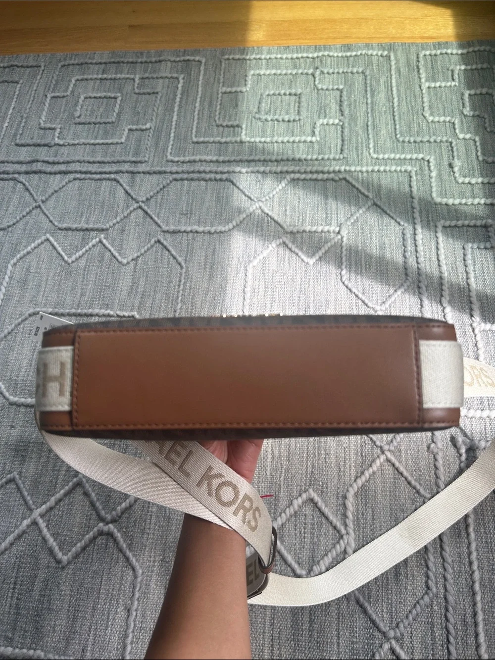 NWT Michael Kors Maeve Brown MK Logo Messenger Bag with Adjustable Cream Strap